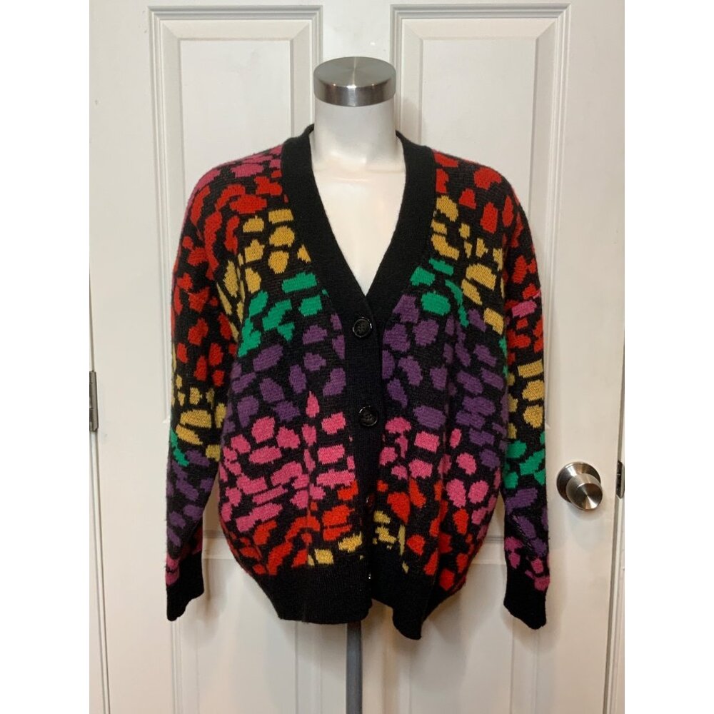 Farm Rio Rainbow Animal Leopard Print Button-Up Oversized Cardigan, Size XS